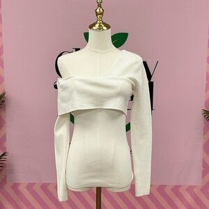 Elie Tahari White Asymmetrical One-Shoulder Knit Top